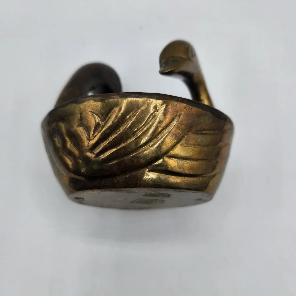 Vintage Solid Brass Double Swan Candle Holder Figurine Taper Candlestick